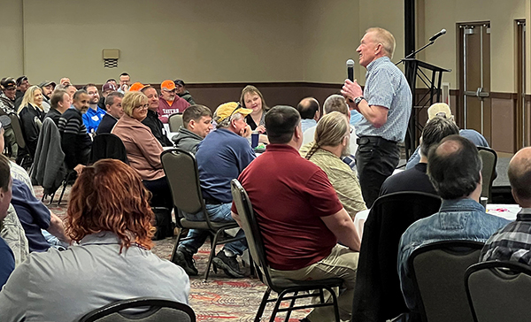 Photo: Ted Schick speaks to D8 employees.